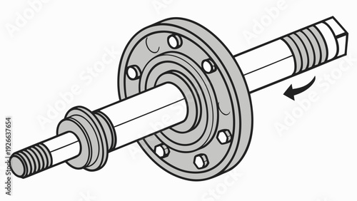 A detailed vector illustration of a mechanical axle with a rotating wheel