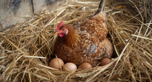brown poultry hen nesting o...