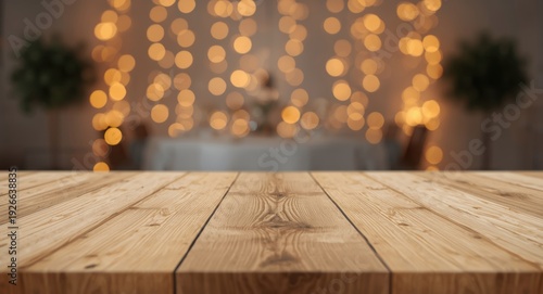 Bare wooden table foregroun...