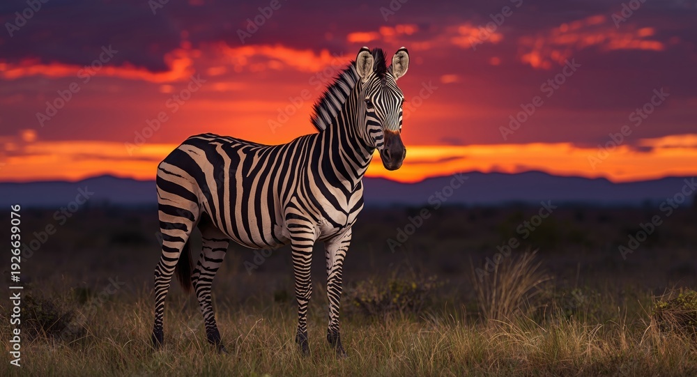 Fototapeta premium zebra standing with a strikingly colorful scenic backdrop