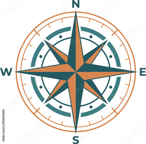 A stylish compass rose guides direction and adventure with its classic navigation symbol