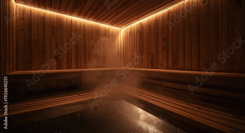 Wooden sauna spa interior f...