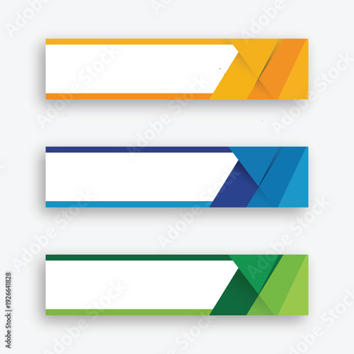 Set of modern horizontal banners with colorful geometric shapes and white space