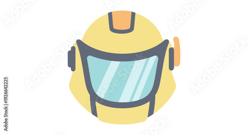 Front view illustration of a person wearing a yellow safety helmet with protective goggles.