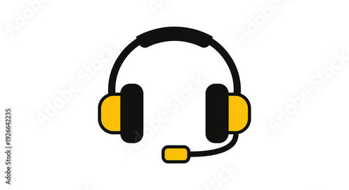 Illustration of a headset with microphone in a simple design on a plain backdrop viewed from the front
