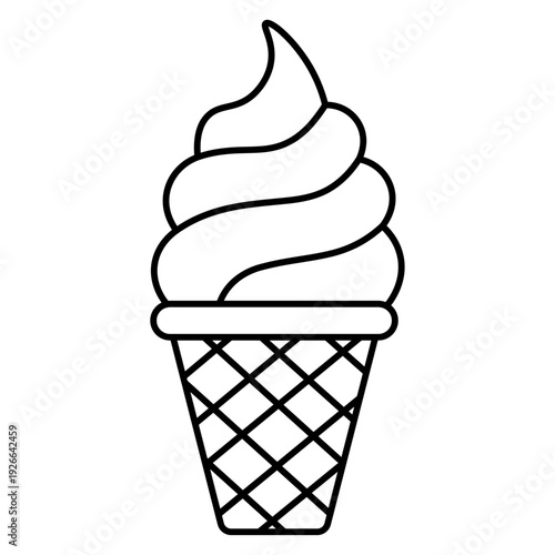Ice cream cone outline icon. Soft serve dessert vector. Waffle cone sweet treat.