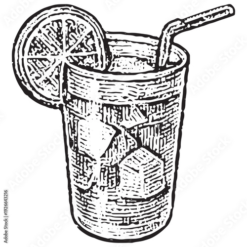 Lemonade Glass with Ice Illustration for Summer Picnic Essentials