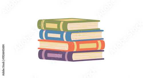 A stack of four colorful hardcover books, neatly piled on a white background, suggesting knowledge and learning.