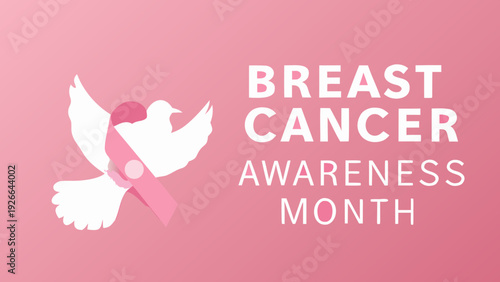 Breast cancer awareness illustration featuring a dove and pink ribbon