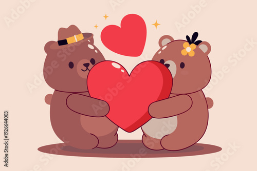 Two adorable cartoon bears share hearts displaying affection and love