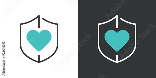シンプルなハートと盾のアイコン