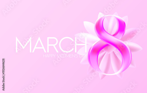 March 8 international women's day. Number eight with spring flowers and big congratulatory inscription. Bright greeting card design.