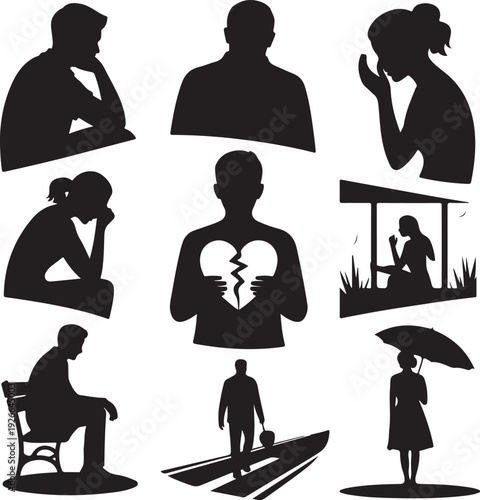 Collection of people in various emotional states and poses