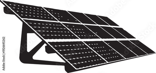 Black solar panel with white lines and dots on white background