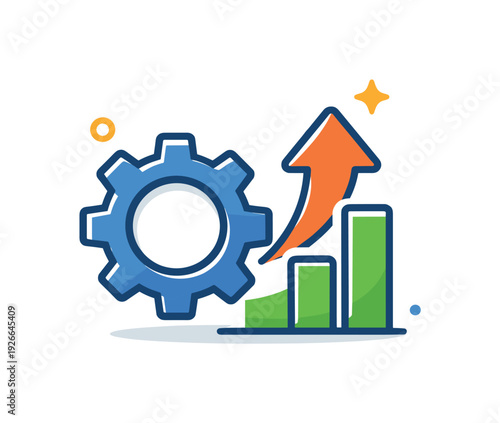 Operational efficiency optimization within manufacturing or service organizations focused on reducing waste and improving output quality, a gear icon