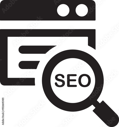 A magnifying glass examining a webpage with the focus on seo optimization.