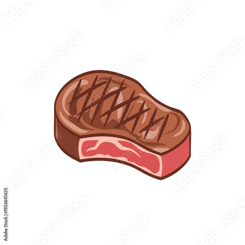 Delicious Cooked Steak with Grilled Crosshatch Pattern on a White Background