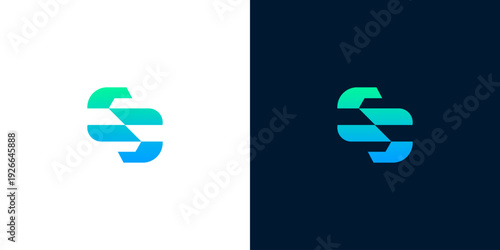 Modern abstract S letter logo featuring a dynamic gradient design in blue and green hues, ideal for technology, digital solutions, or corporate branding to represent connection and innovation