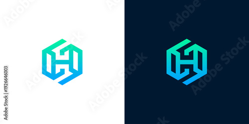 Modern abstract letter H logo design featuring a dynamic blue and green gradient, perfect for technology, digital solutions, and innovative branding applications
