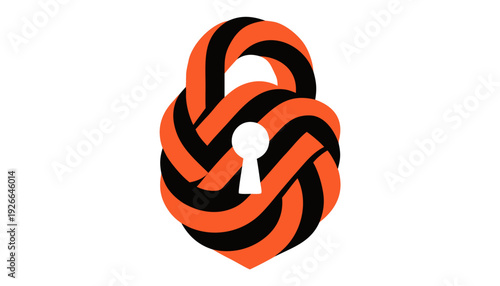 A stylized orange and black padlock icon with a white keyhole on a plain white background