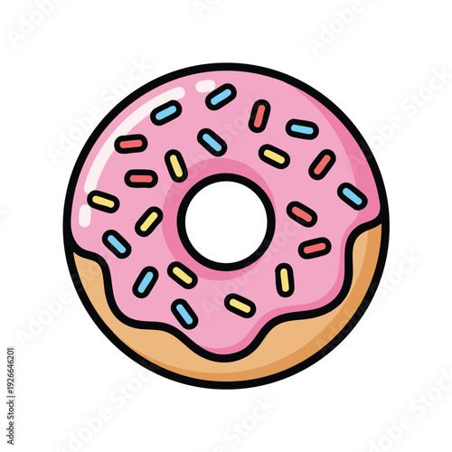Delicious Pink Frosted Donut with Rainbow Sprinkles on White Background