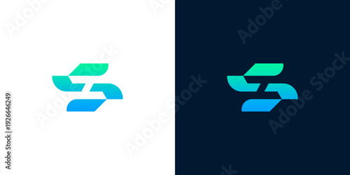 Modern abstract logo design with a sleek, geometric symbol in blue-green gradient, representing innovation and technology