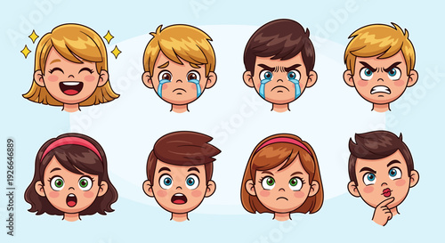 Collection of Diverse Children's Expressions Showcasing a Wide Range of Emotions and Feelings