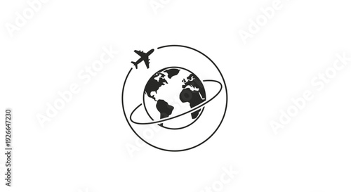 Airplane flying around the Earth globe.