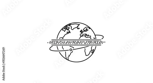 Airplane flying around the Earth globe.