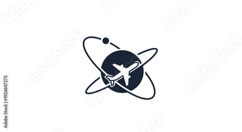 Airplane in Orbit Around Earth Symbol.