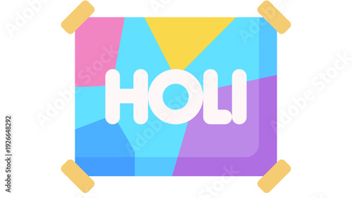 Vibrant Holi celebration illustration with colorful geometric shapes and tape