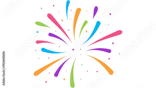 Vibrant Celebration Scene with Fireworks, Colors, and Shapes in a Festive Atmosphere from a Front View