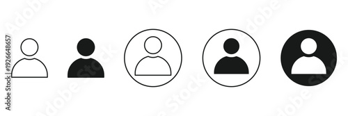 User profile icon set. Person avatar collection with linear and solid styles. Human silhouette symbols for interface design, social media account signs, member login web elements.