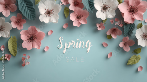 Banner for spring sale with beautiful flowers