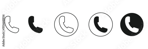 Telephone icon set. Phone handset collection with linear and solid styles. Call communication symbols for web interface, contact signs, support and hotline symbol.