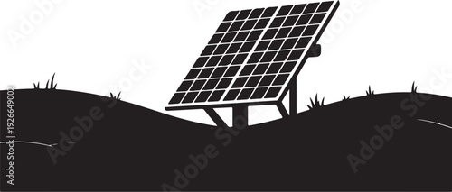 Solar panel on hillside with grass renewable energy