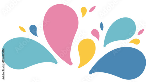 Abstract colorful shapes and splashes in a vibrant illustration viewed from directly above