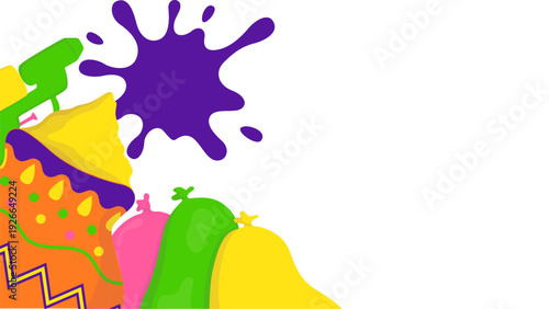 Vibrant celebration of Holi festival with colorful powders and splashes in a joyful atmosphere