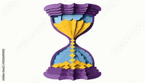 A vibrant vector illustration of an hourglass with flowing sand, symbolizing time, viewed from the front