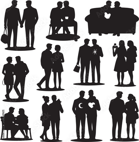set of black silhouettes of people in various poses and relationships