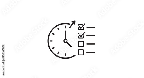 Clock with checklist and arrow.