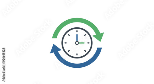 Clock with circular arrows rotating time.