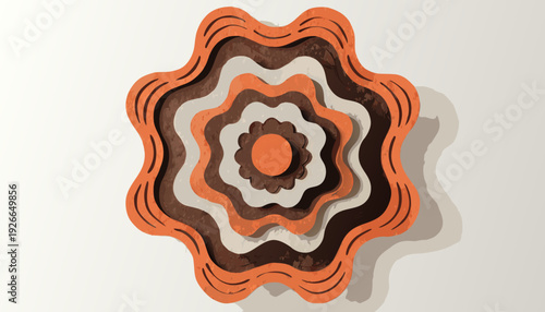 A professional, photorealistic vector illustration of a layered floral design on a neutral background from a direct viewpoint.