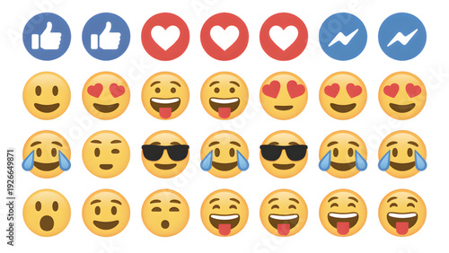Emojis with Various Facial Expressions on White Background