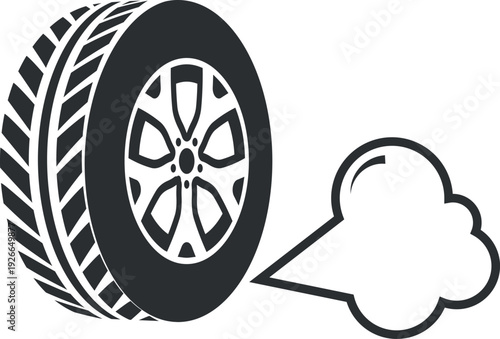 Tyre air pump black icon. Rubber car wheel