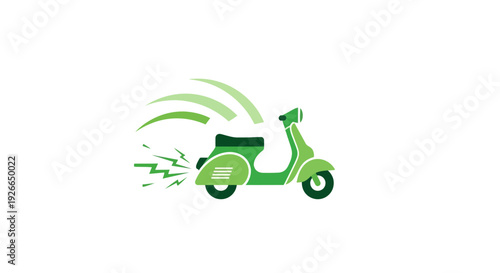 Green Scooter Moving Fast with Motion.