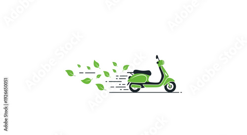 Green Scooter with Leaves Emitting Pollution.