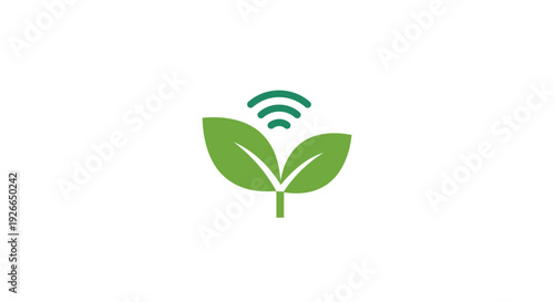 Green Leaves with Wireless Signal Icon.
