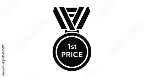 A first place medal with ribbon depicted in black silhouette
