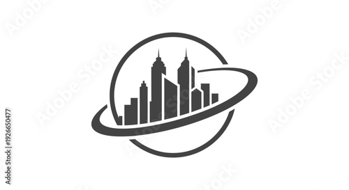 City Skyline Silhouette in Circle.